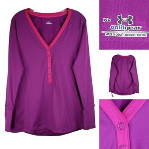Under Armour Women's Baselayer Shirt Henley XL Long Sleeve Cold Gear Purple